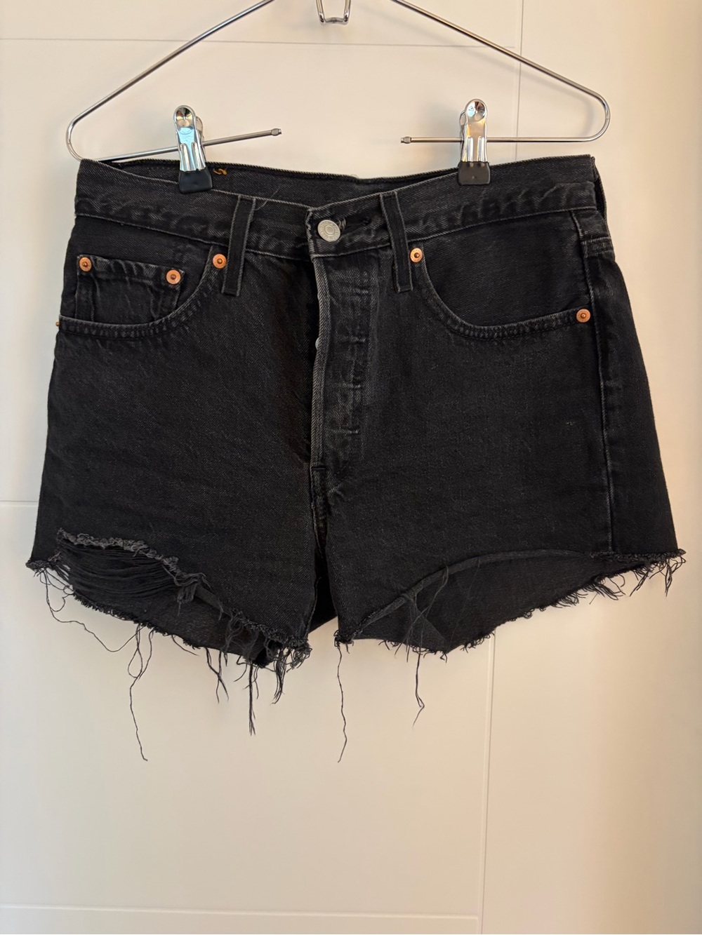Levi’s Black Distressed Denim Shorts
